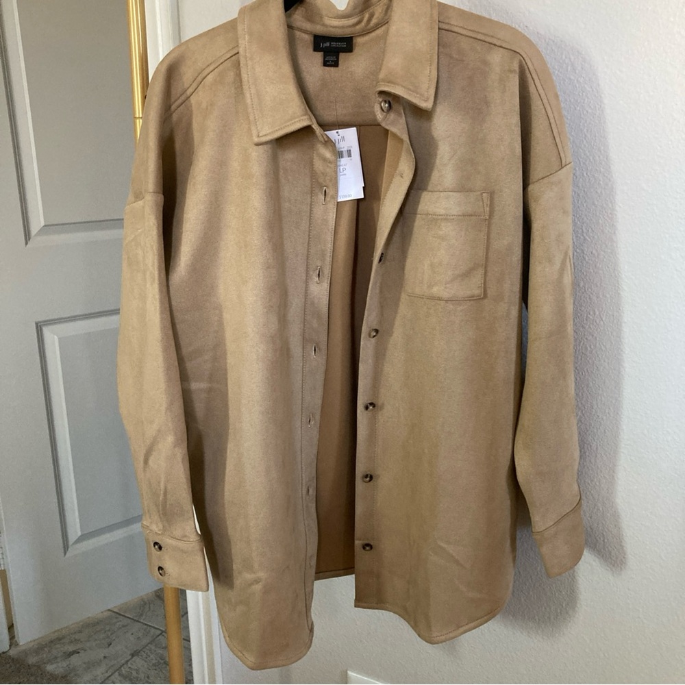 NWT JJill Wearever Oversized Shirt Jacket Faux Suede - Wheat LP